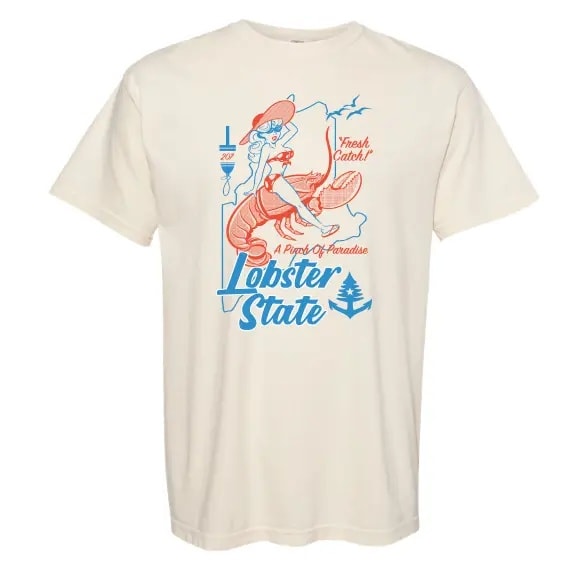 Vintage Lobster Print Cotton T-Shirt - Maine Collection