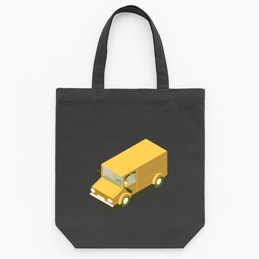 Isometric Transport Yellow Minibus Tote Canvas Bag