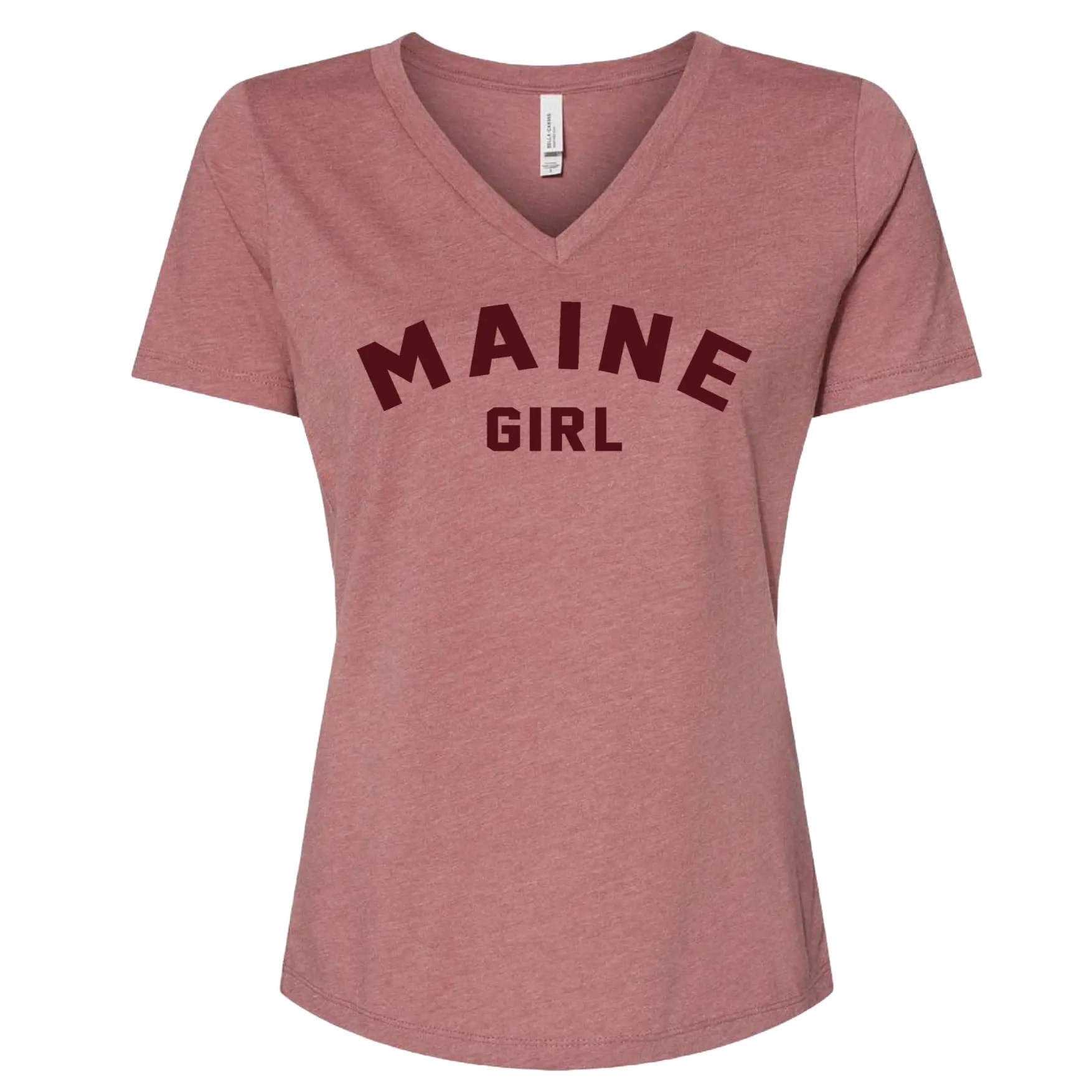Maine Girl V-Neck T-Shirt in Heather Mauve/Burgundy