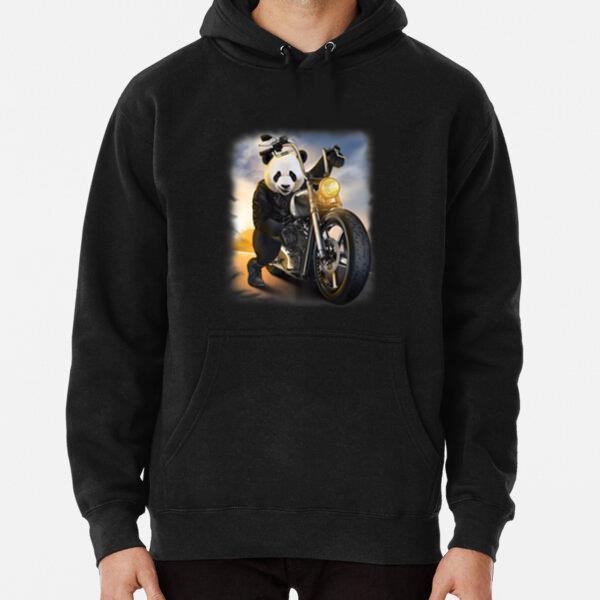 Biker Giant Panda Riding Chopper Motorcycle Hoodie