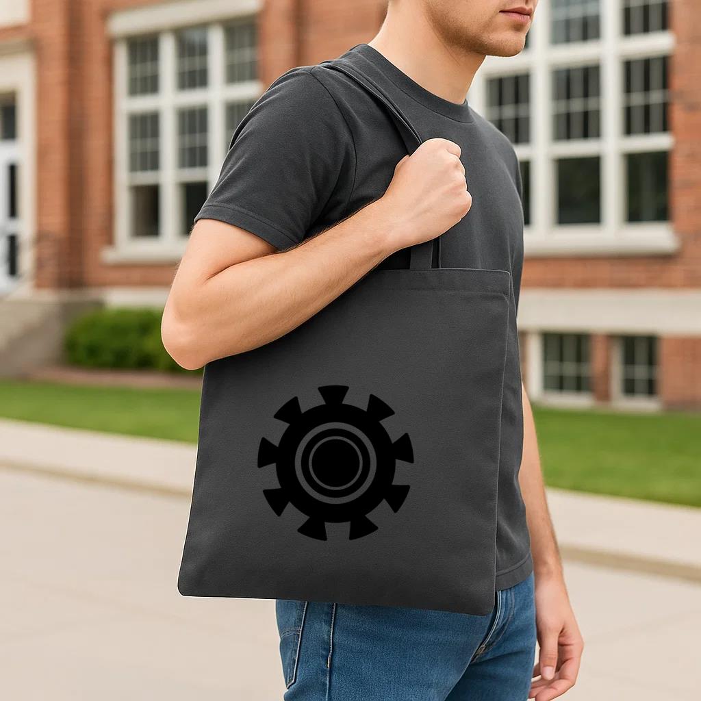 Gear Wheel Hole Gear Pinion Cogwheel Detailed Silhouette Tote Canvas Bag - Image 3