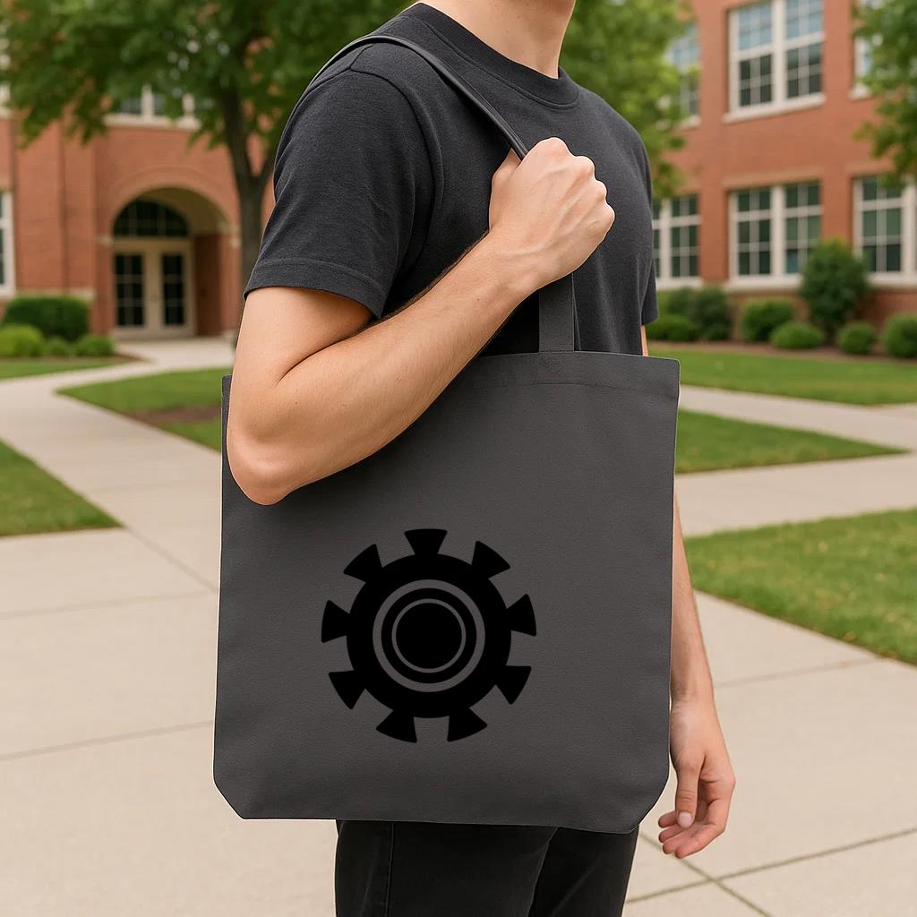 Gear Wheel Hole Gear Pinion Cogwheel Detailed Silhouette Tote Canvas Bag - Image 4