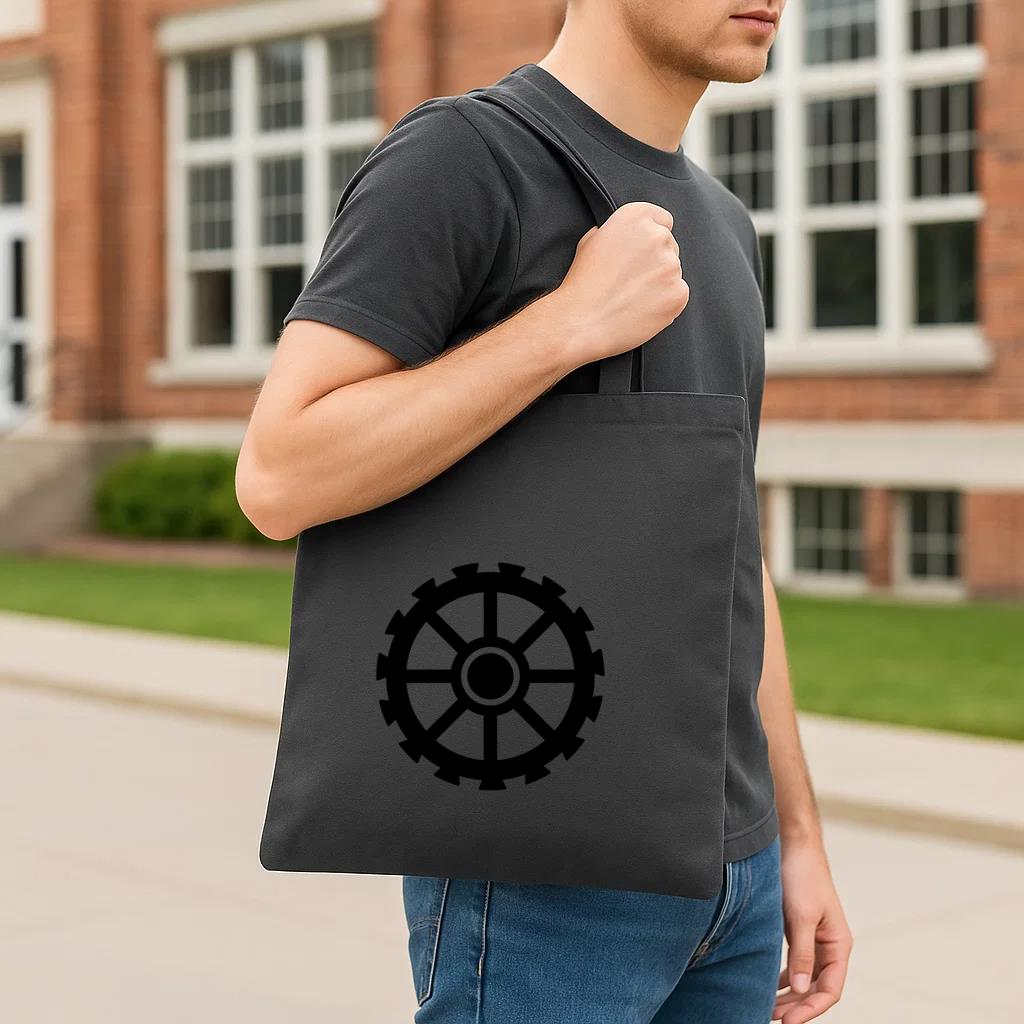 Gear Wheel Pinion Hole Gear Cogwheel Detailed Silhouette Tote Canvas Bag - Image 3