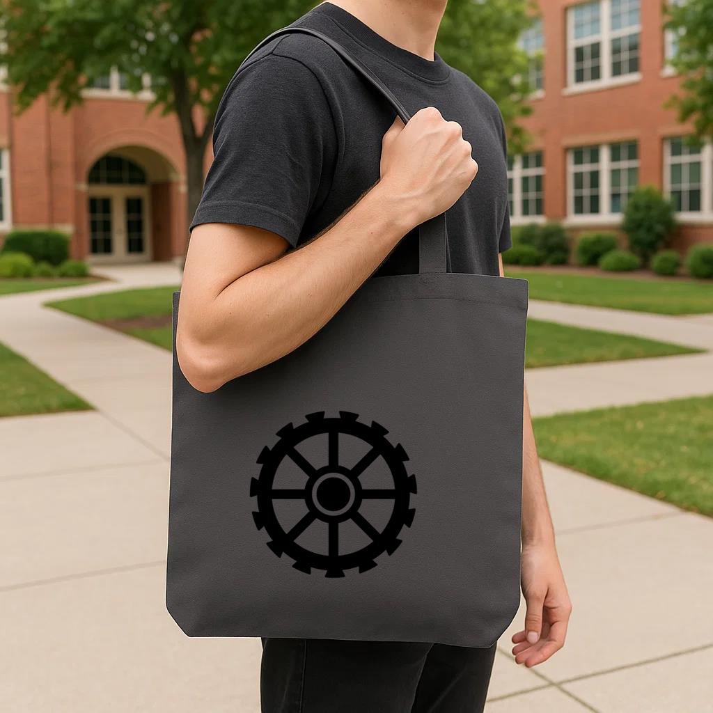 Gear Wheel Pinion Hole Gear Cogwheel Detailed Silhouette Tote Canvas Bag - Image 4