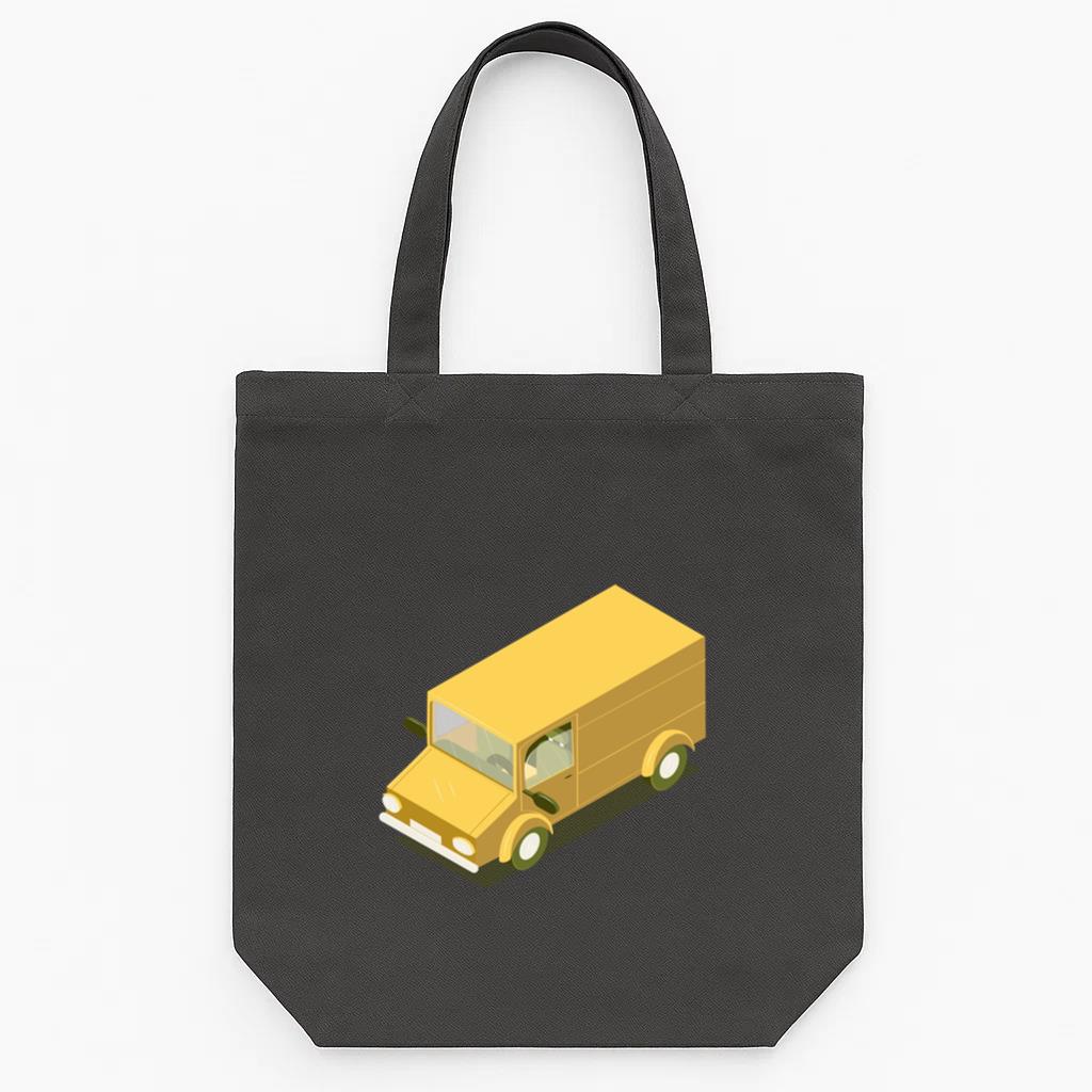 Isometric Transport Yellow Minibus Tote Canvas Bag