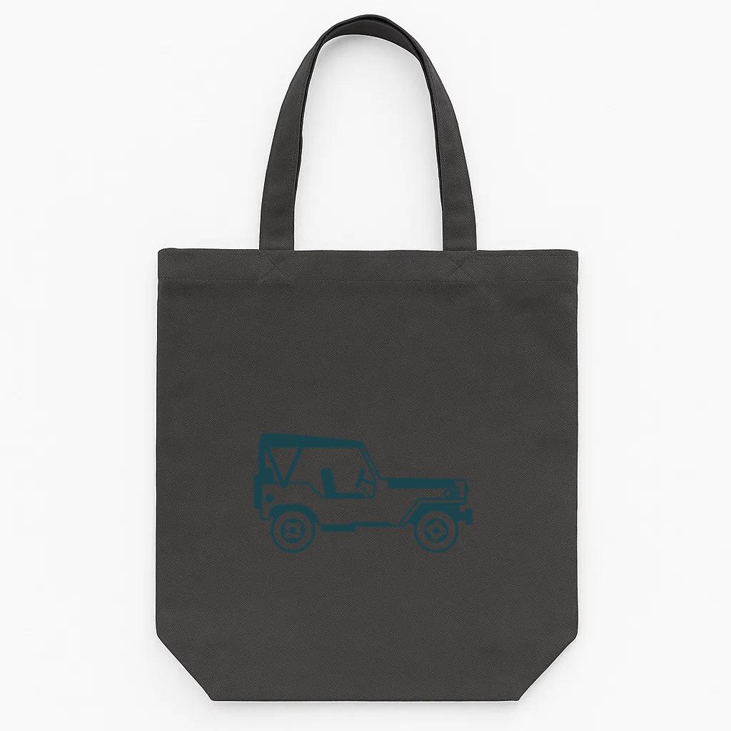 Jeep Vehicle Car Body Wheel Detailed Silhouette Tote Canvas Bag