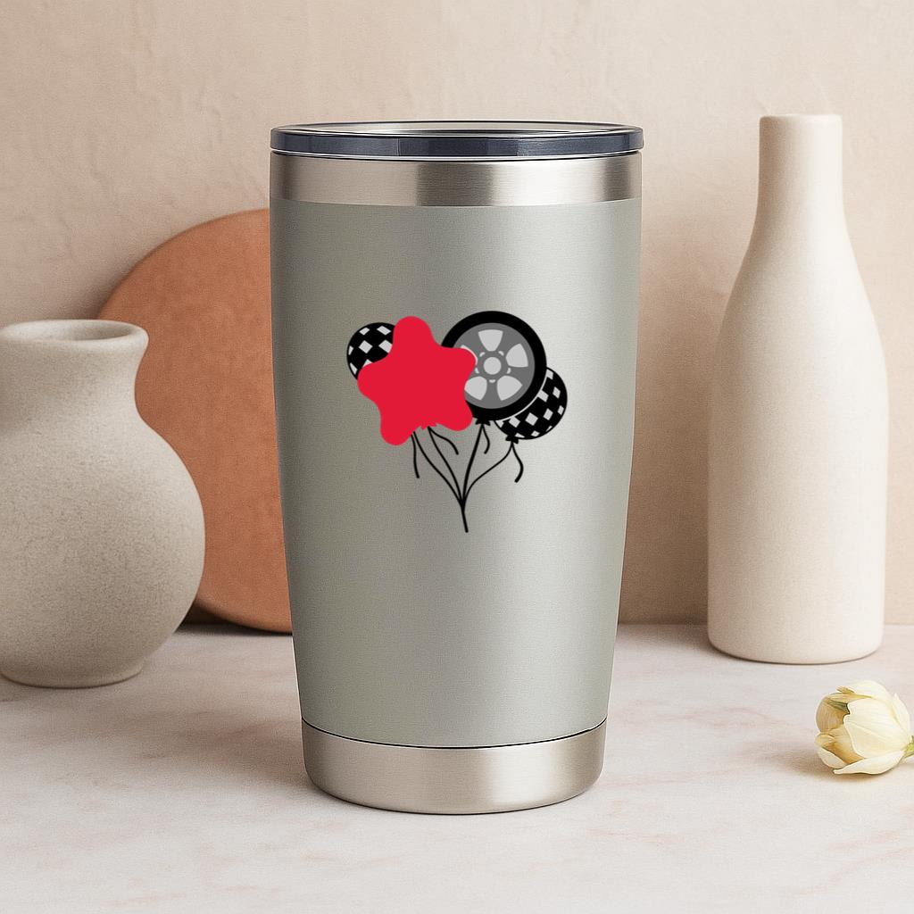 Playful Balloon Design With Racing Elements Tumbler - Image 4