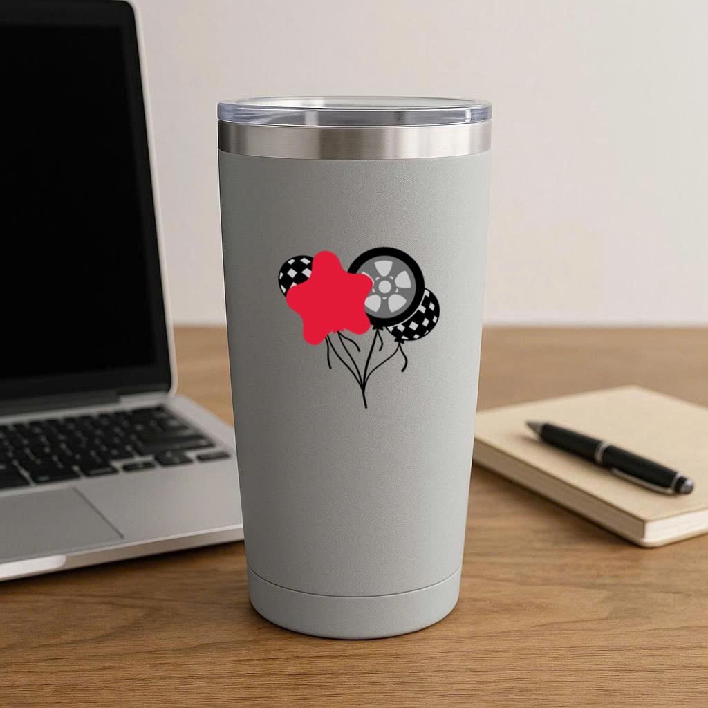 Playful Balloon Design With Racing Elements Tumbler - Image 3
