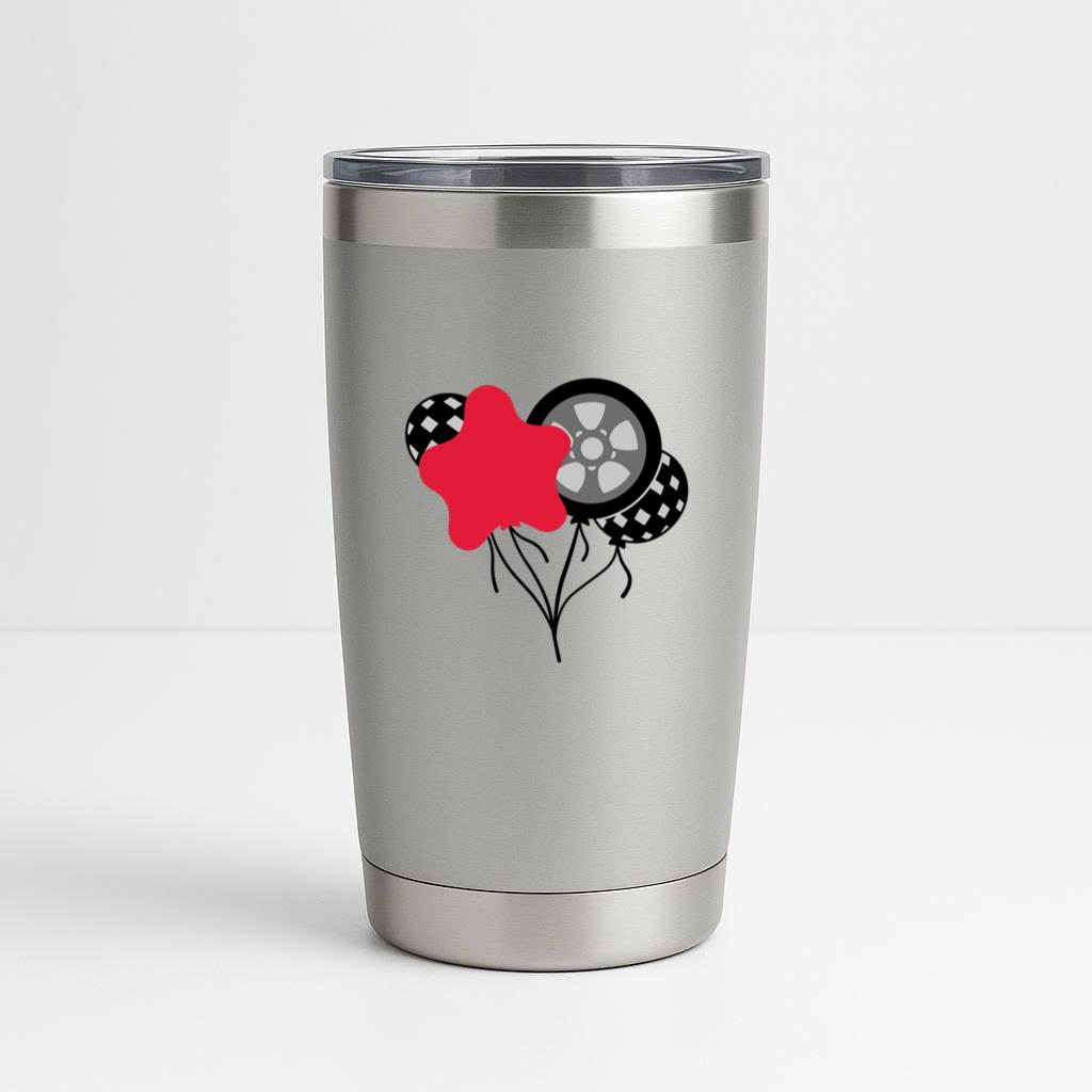Playful Balloon Design With Racing Elements Tumbler