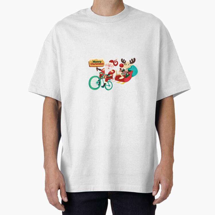 Santa Dragging Sleigh With Bicycle T-Shirt