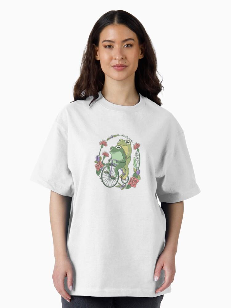 Two Frogs Riding A Bicycle Surrounded By Flowers T-Shirt - Image 3