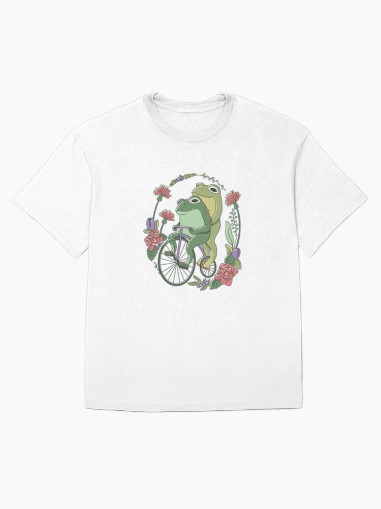 Two Frogs Riding A Bicycle Surrounded By Flowers T-Shirt - Image 4
