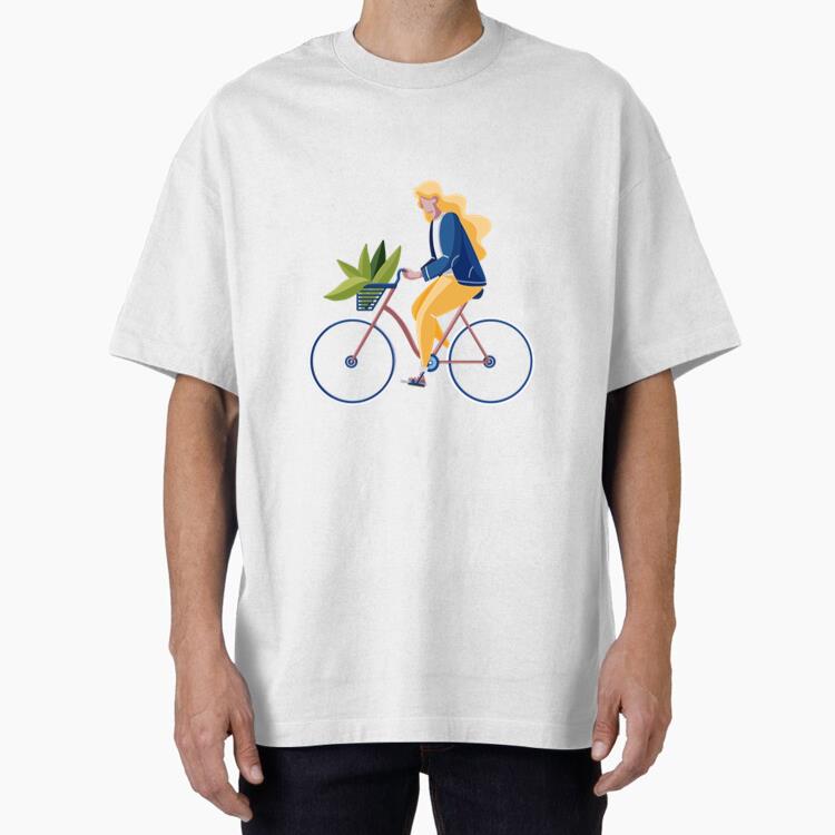 Woman Riding A Bike Flat Design T-Shirt