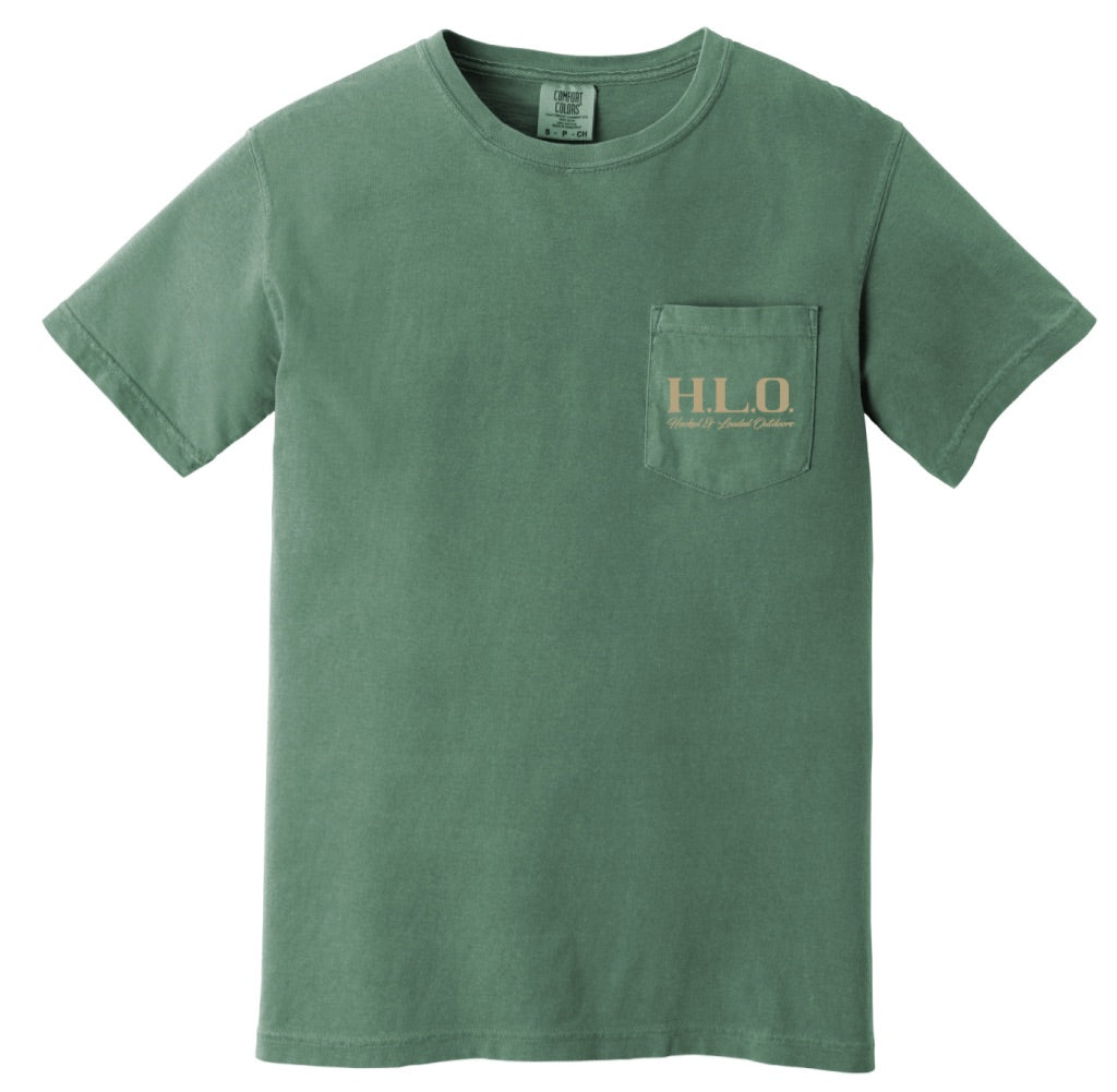 Comfort Color Logo Pocket T-Shirt - Moss Green Cotton Tee