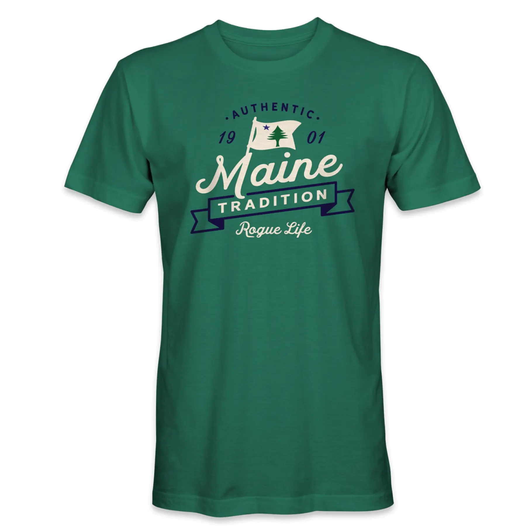 Maine Vintage Flag T-Shirt in Faded Denim or Nordic Green