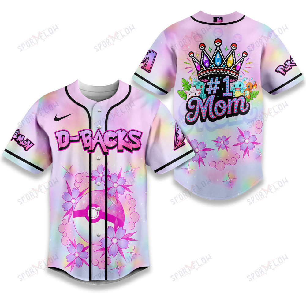 Gohipanda - Arizona Diamondbacks "Number 1 Mom" Pokemon Crown Baseball Jersey