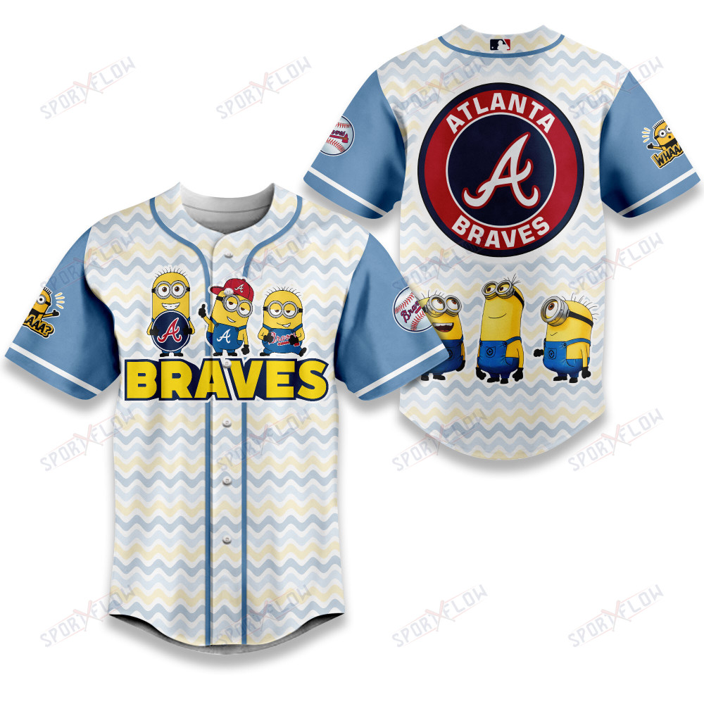 Gohipanda - Atlanta Braves Minions Zig-Zag Pattern Baseball Jersey