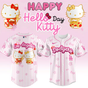Gohipanda - Hello Kitty Los Angeles Dodgers Baseball Jersey - Cute Pink Striped Design For Fans