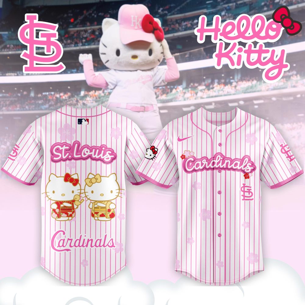 Gohipanda - Hello Kitty St. Louis Cardinals Baseball Jersey - Cute Pink Stripes Fan Gear For Kids & Adults