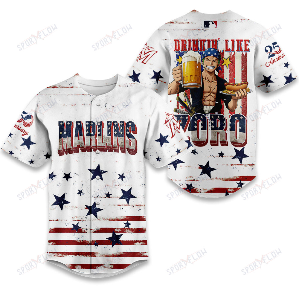 Gohipanda - Miami Marlins X Drinkin' Like Zoro: 250Th Anniversary Baseball Jersey