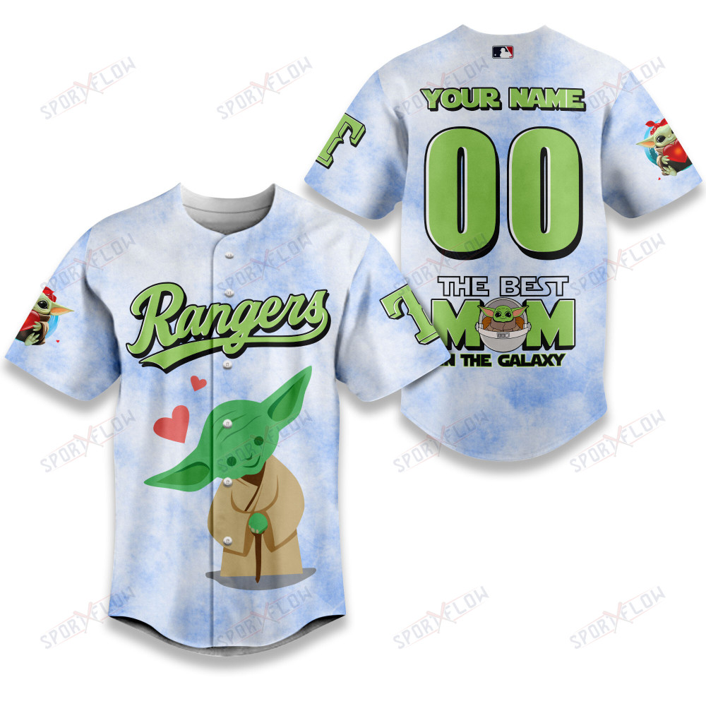Gohipanda - Texas Rangers X Star Wars Yoda Best Mom Custom Baseball Jersey