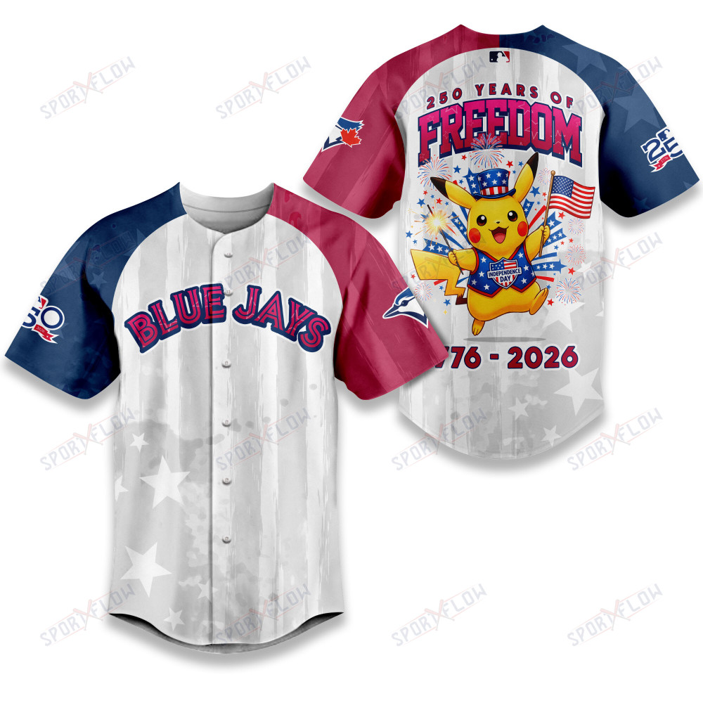Gohipanda - Toronto Blue Jays X Pikachu Proud Of 250 Years Of Freedom Baseball Jersey