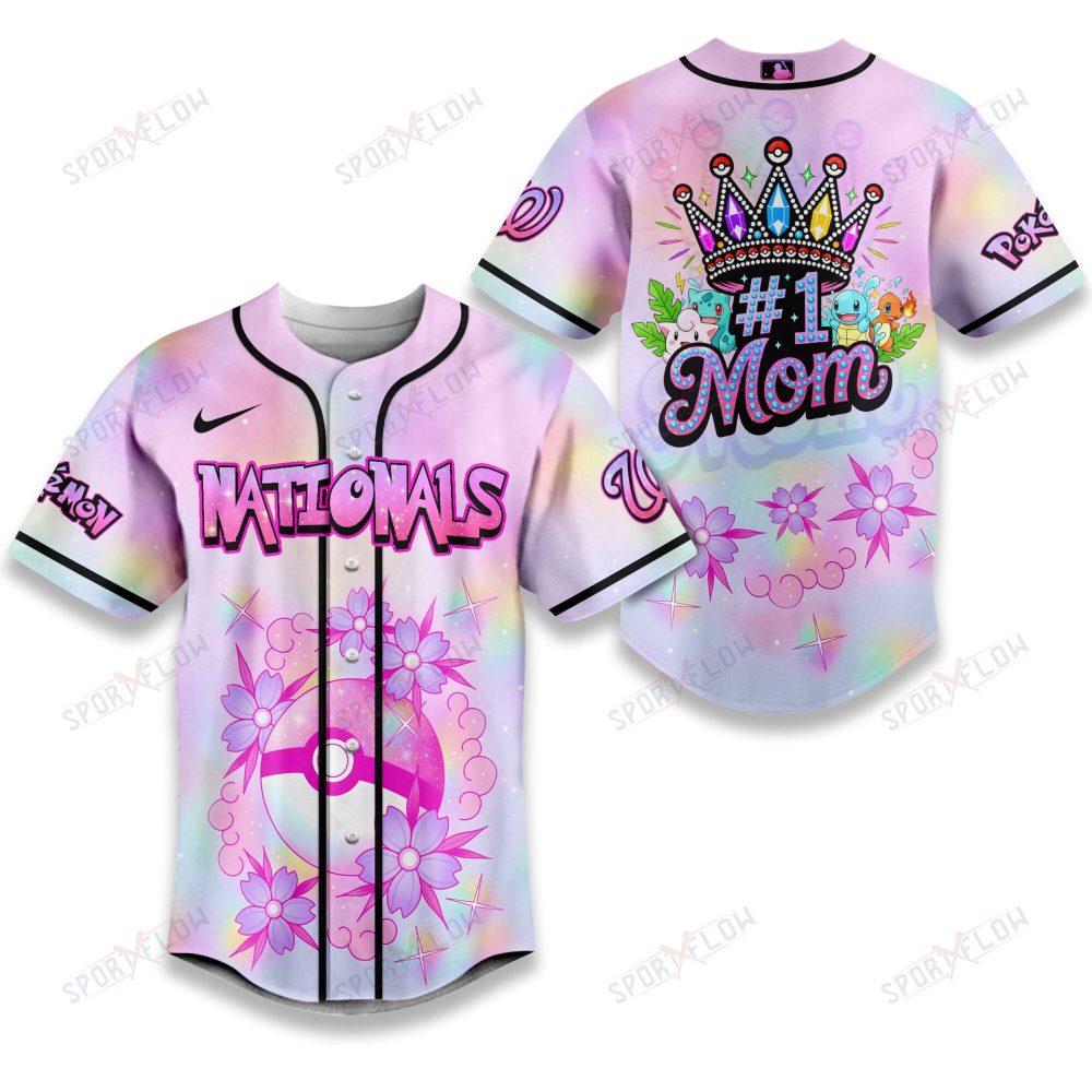 Gohipanda - Washington Nationals "Number 1 Mom" Pokémon Crown Baseball Jersey