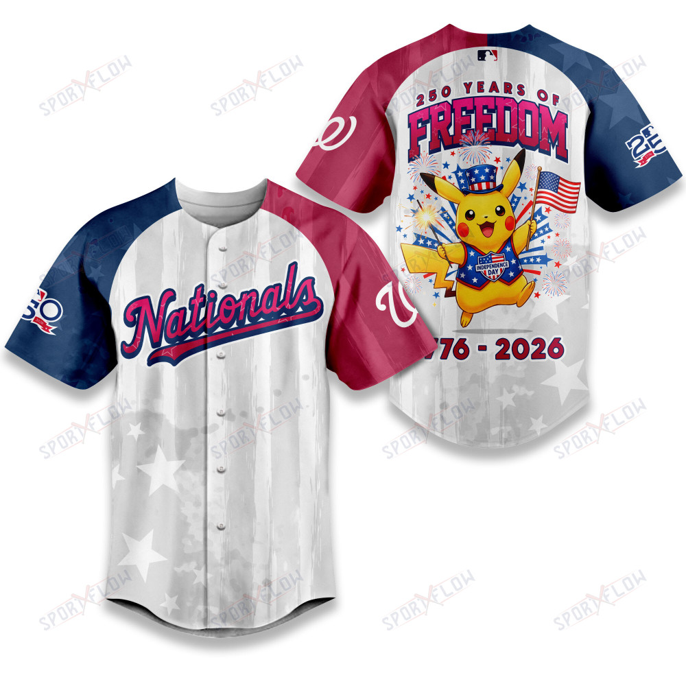 Gohipanda - Washington Nationals X Pikachu Proud Of 250 Years Of Freedom Baseball Jersey