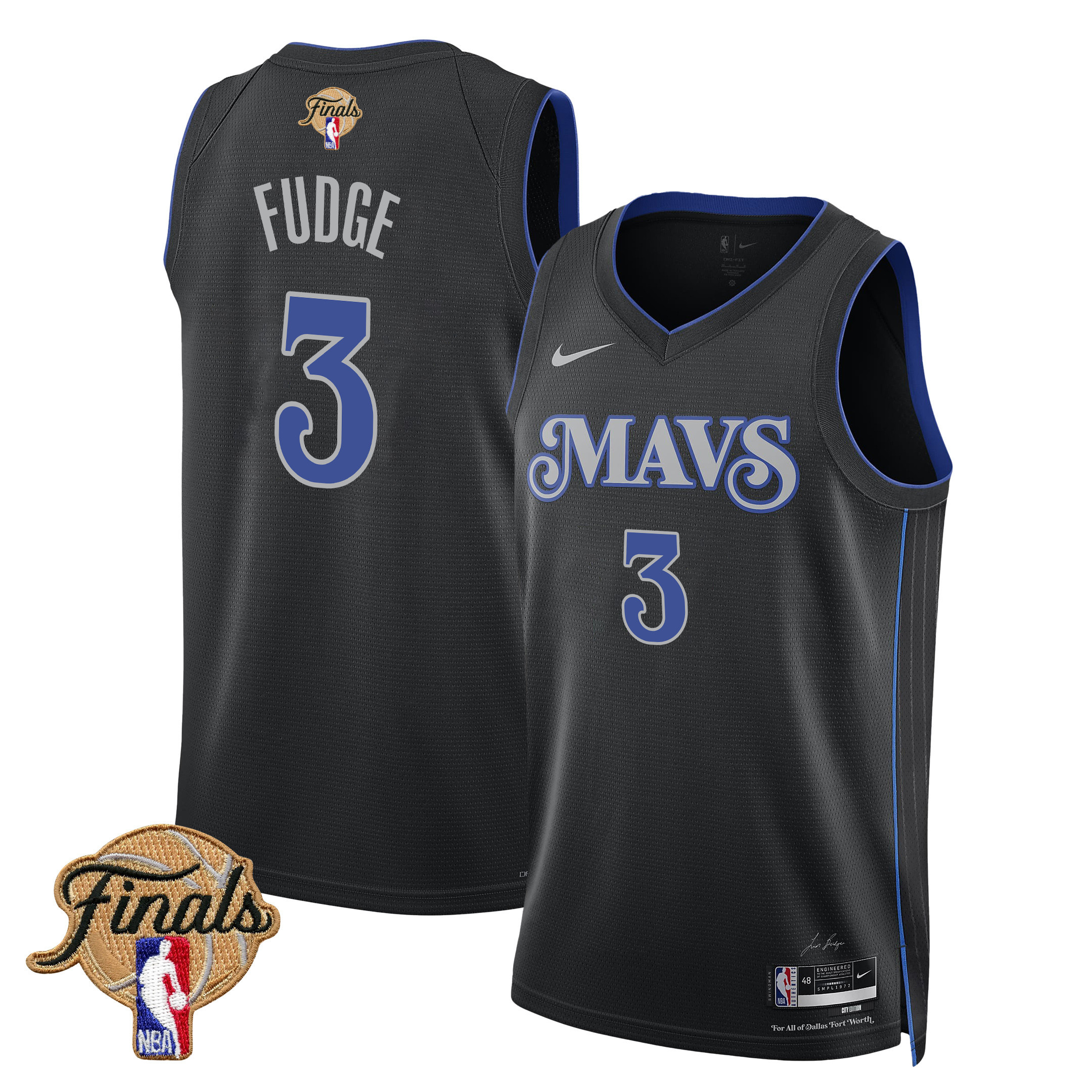 Alex Fudge 3 Dallas Mavericks 2024 Finals Patch Swingman Jersey City Edition Black - Gohipanda