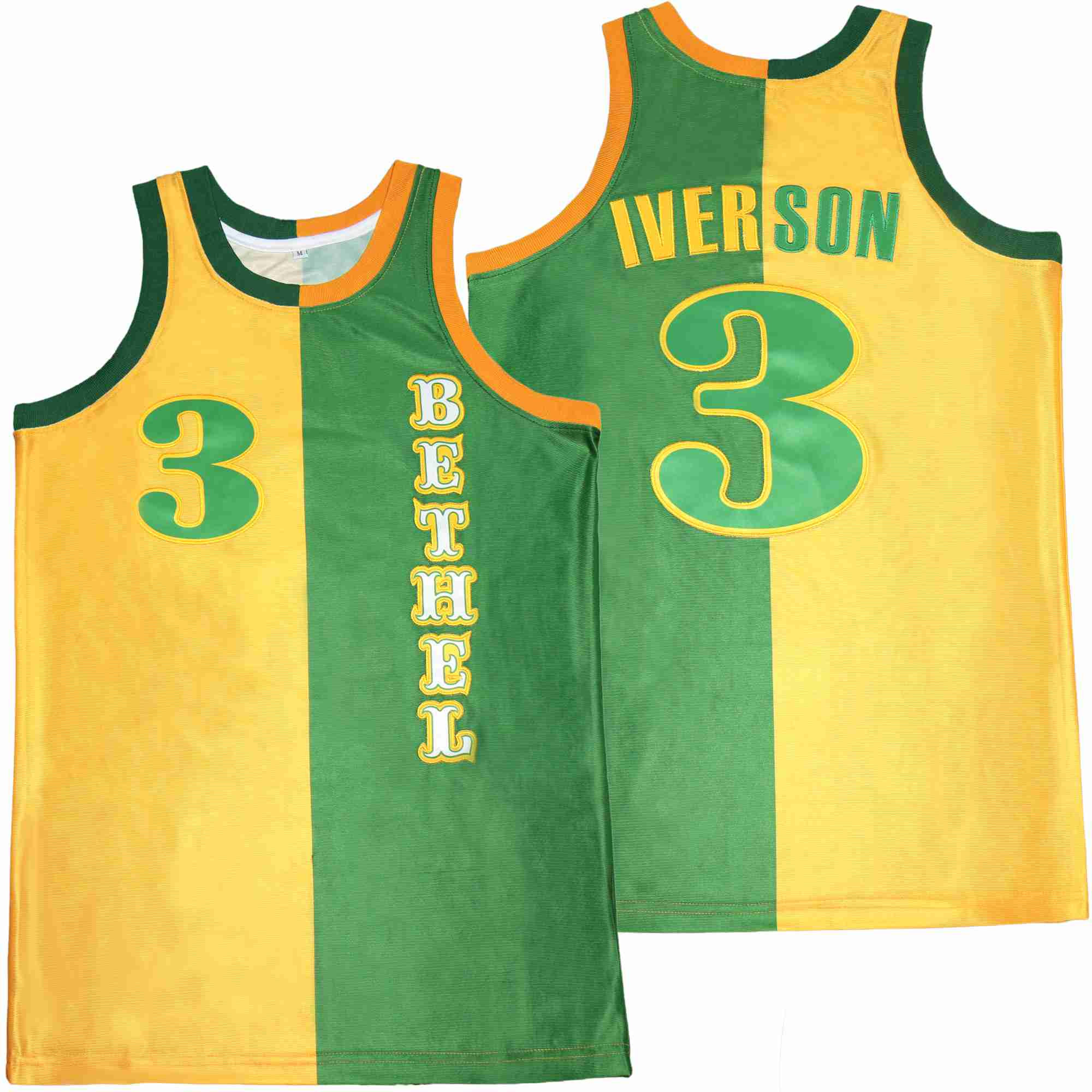 Allen Iverson 3 Bethel High School Two-Toned Swingman Jersey Yellow Green Unisex - Gohipanda