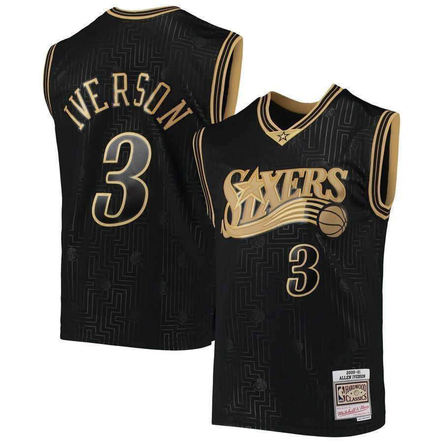 Allen Iverson Philadelphia 76ers Mitchell & Ness 2000-01 Hardwood Classics Chinese New Year Swingman Jersey Black - Gohipanda