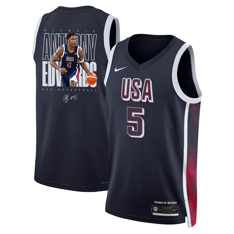 Anthony Edwards 5 Ant-Man USA Basketball 2024 Swingman Jersey Navy Unisex - Gohipanda