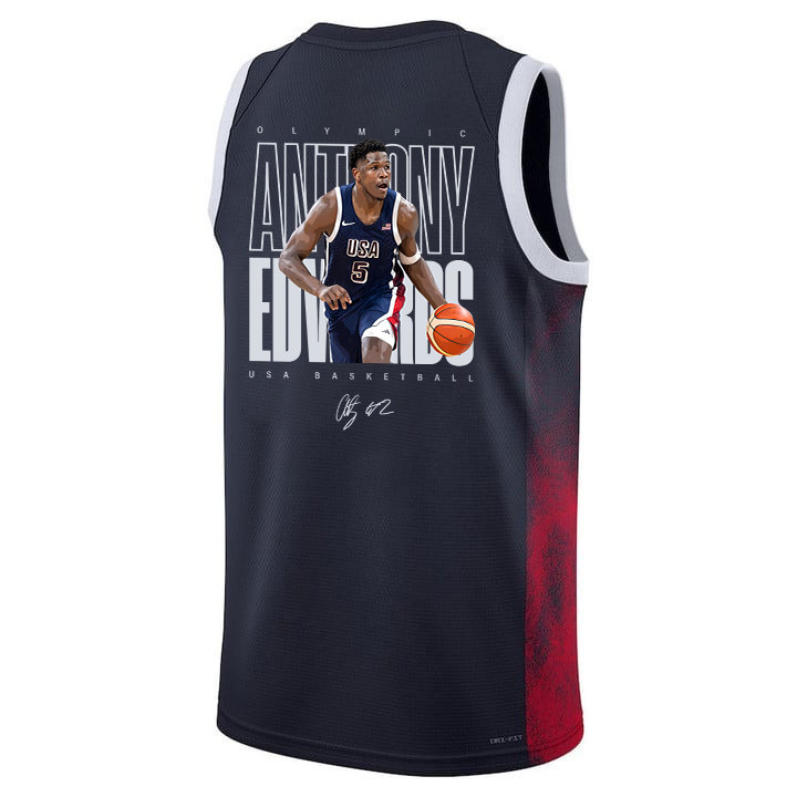 Anthony Edwards 5 Ant-Man USA Basketball 2024 Swingman Jersey Navy Unisex - Gohipanda - Image 3