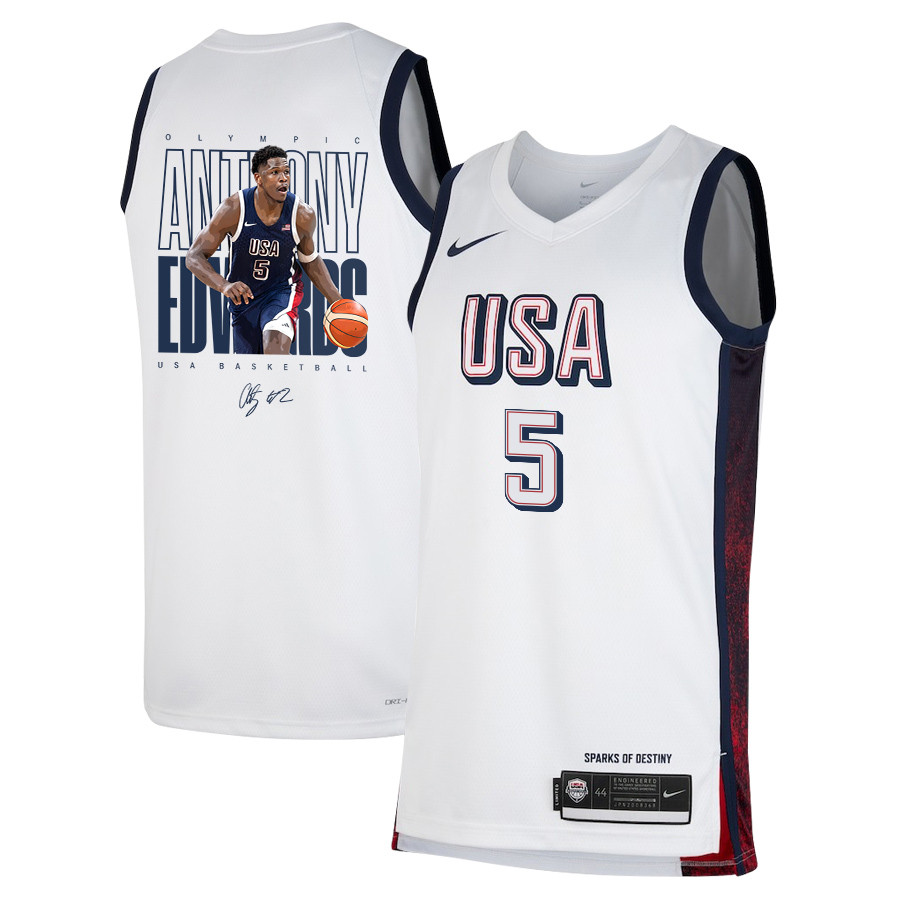 Anthony Edwards 5 Ant-Man USA Basketball 2024 Swingman Player Jersey White Multicolor Unisex - Gohipanda
