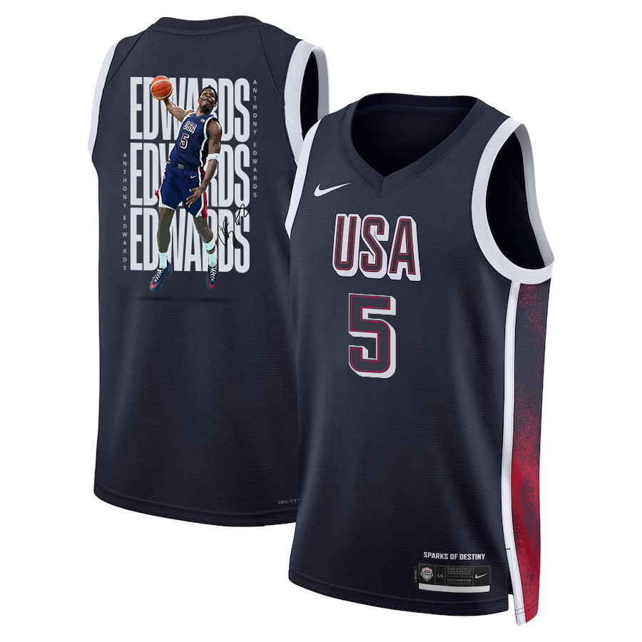 Anthony Edwards 5 Key Player USA Basketball 2024 Swingman Jersey Navy Multicolor Men's Unisex - Gohipanda