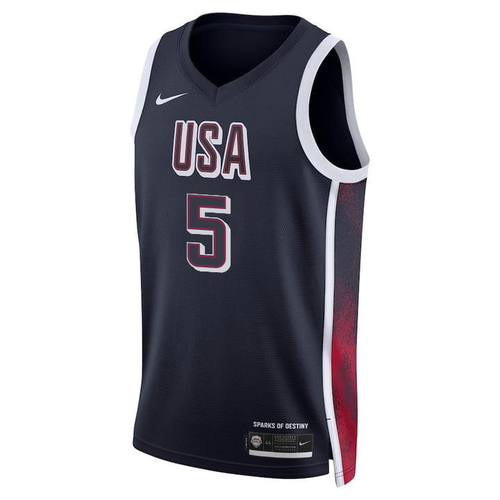 Anthony Edwards 5 Key Player USA Basketball 2024 Swingman Jersey Navy Multicolor Men's Unisex - Gohipanda - Image 2