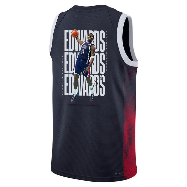 Anthony Edwards 5 Key Player USA Basketball 2024 Swingman Jersey Navy Multicolor Men's Unisex - Gohipanda - Image 3