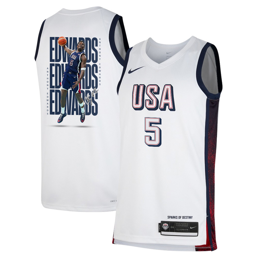 Anthony Edwards 5 Key Player USA Basketball 2024 Swingman Jersey White Multicolor Men's Unisex - Gohipanda