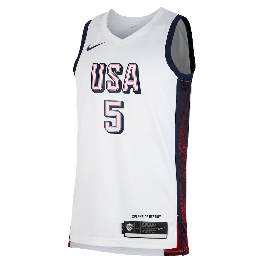 Anthony Edwards 5 Key Player USA Basketball 2024 Swingman Jersey White Multicolor Men's Unisex - Gohipanda - Image 2