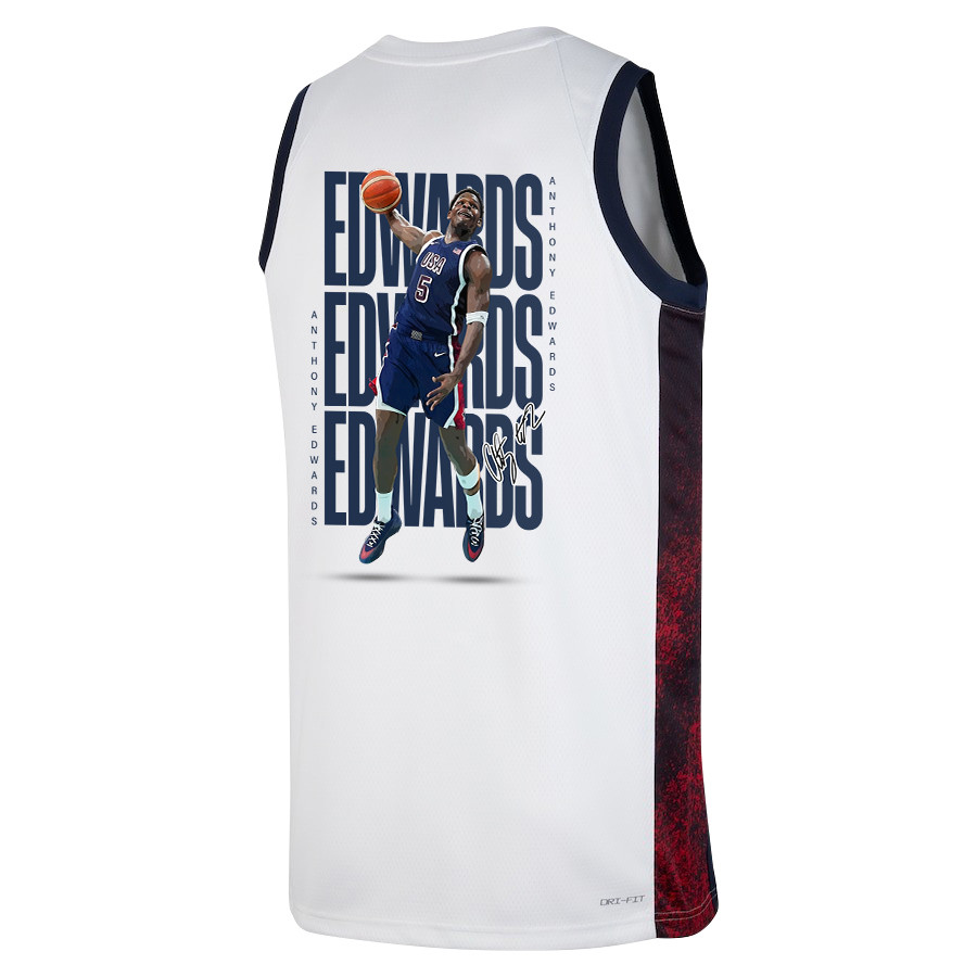 Anthony Edwards 5 Key Player USA Basketball 2024 Swingman Jersey White Multicolor Men's Unisex - Gohipanda - Image 3