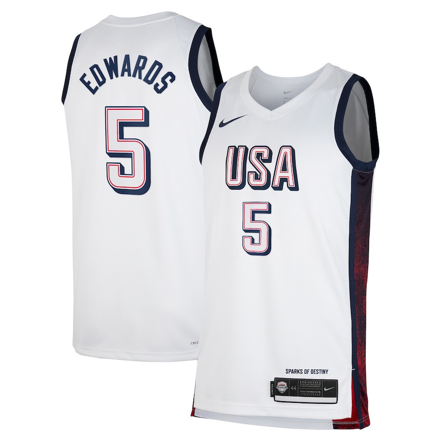 Anthony Edwards 5 USA Basketball 2024 Swingman Jersey White Unisex Adult Sizes - Gohipanda