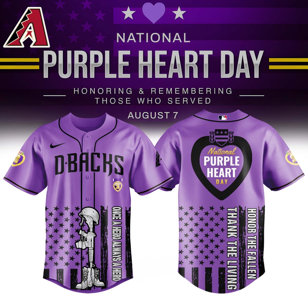 Gohipanda - Arizona Diamondbacks Mlb X Usa Purple Heart Day Baseball Jersey