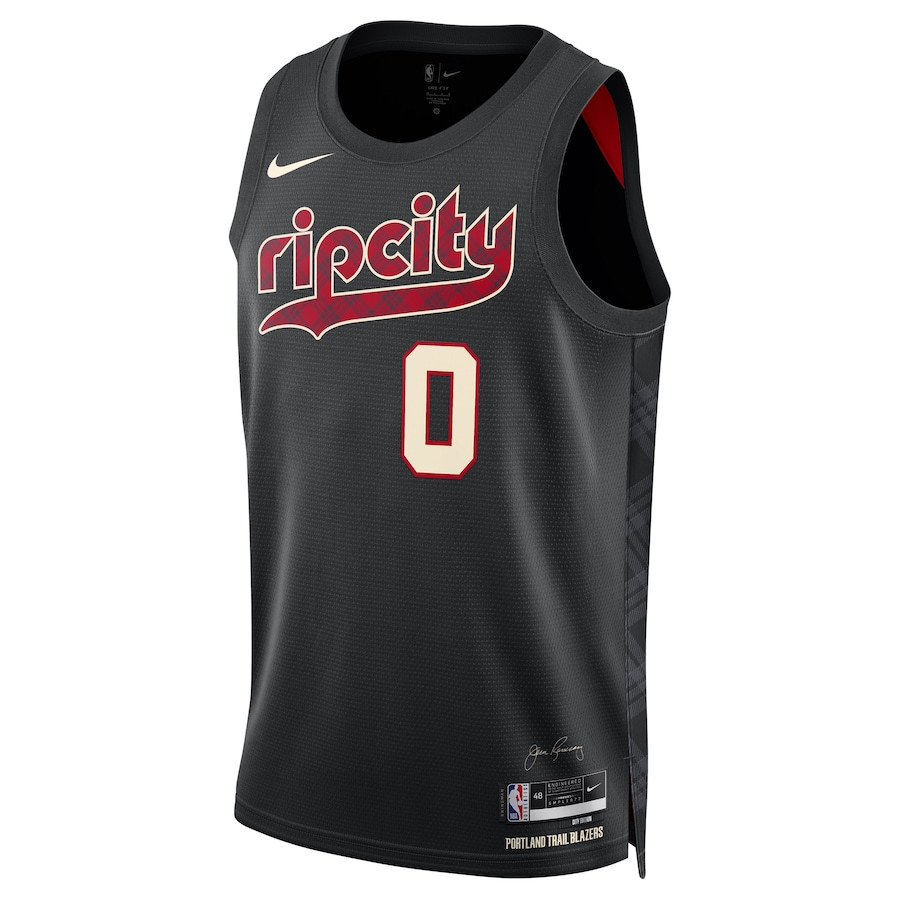 Damian Lillard 0 Portland Trail Blazers 2023/24 Swingman Jersey City Edition Unisex Black - Gohipanda - Image 2