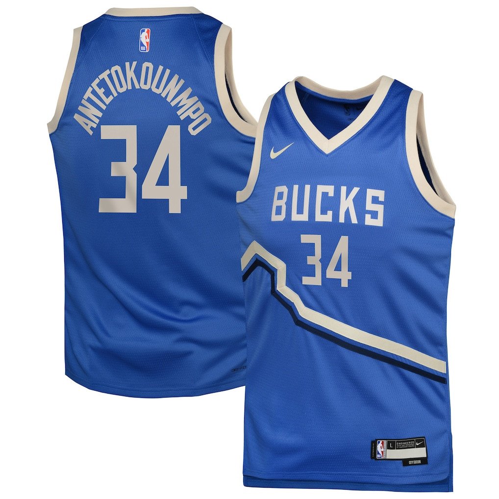 Giannis Antetokounmpo 34 Milwaukee Bucks City Edition Royal Swingman Jersey - Gohipanda