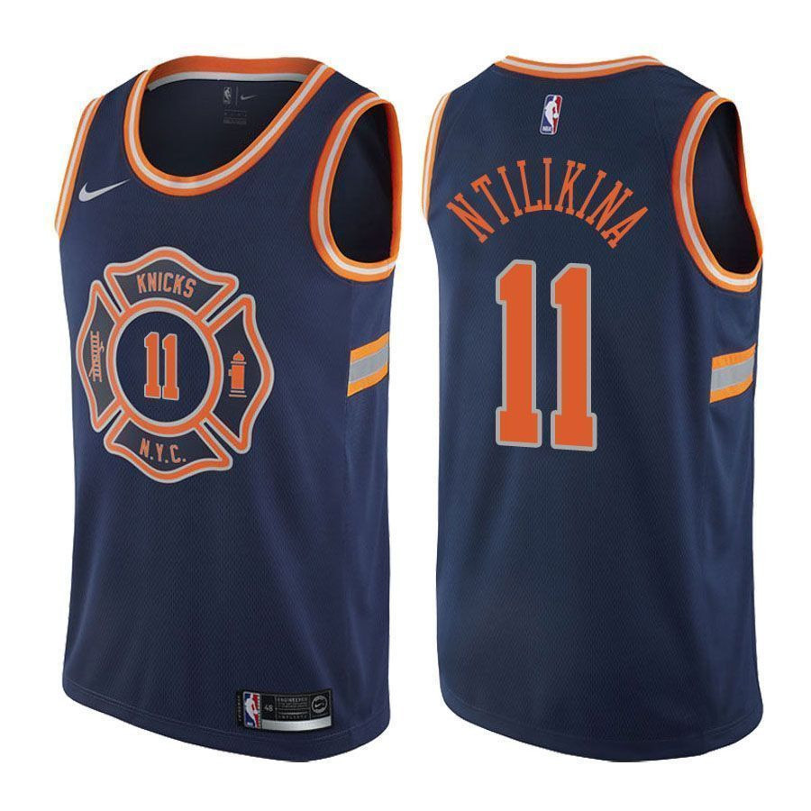 Knicks Frank Ntilikina #11 City Edition Navy Basketball Jersey Men - Gohipanda