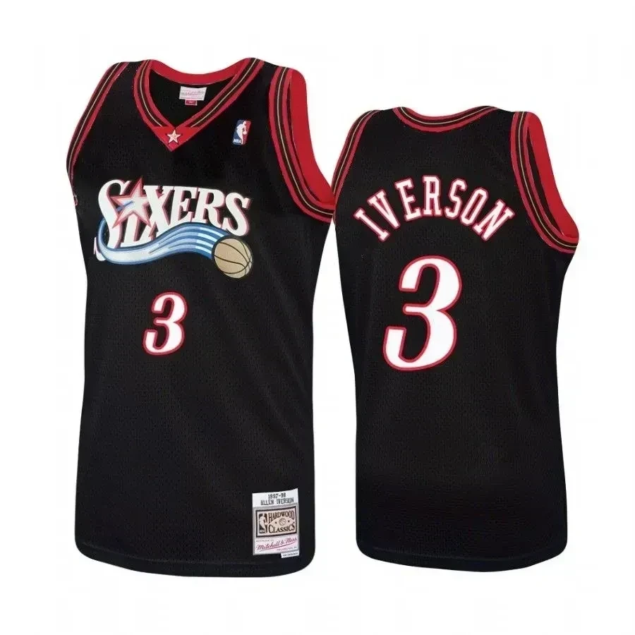 Men's Philadelphia 76ers Allen Iverson Hardwood Classics Black Jersey - Gohipanda