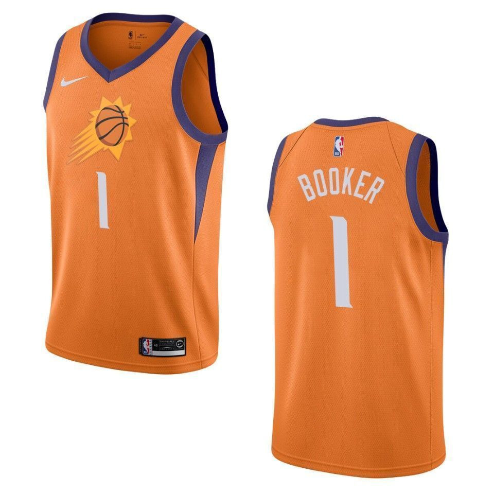 Men's Phoenix Suns Devin Booker Statement Swingman Jersey Orange Multicolor - Gohipanda