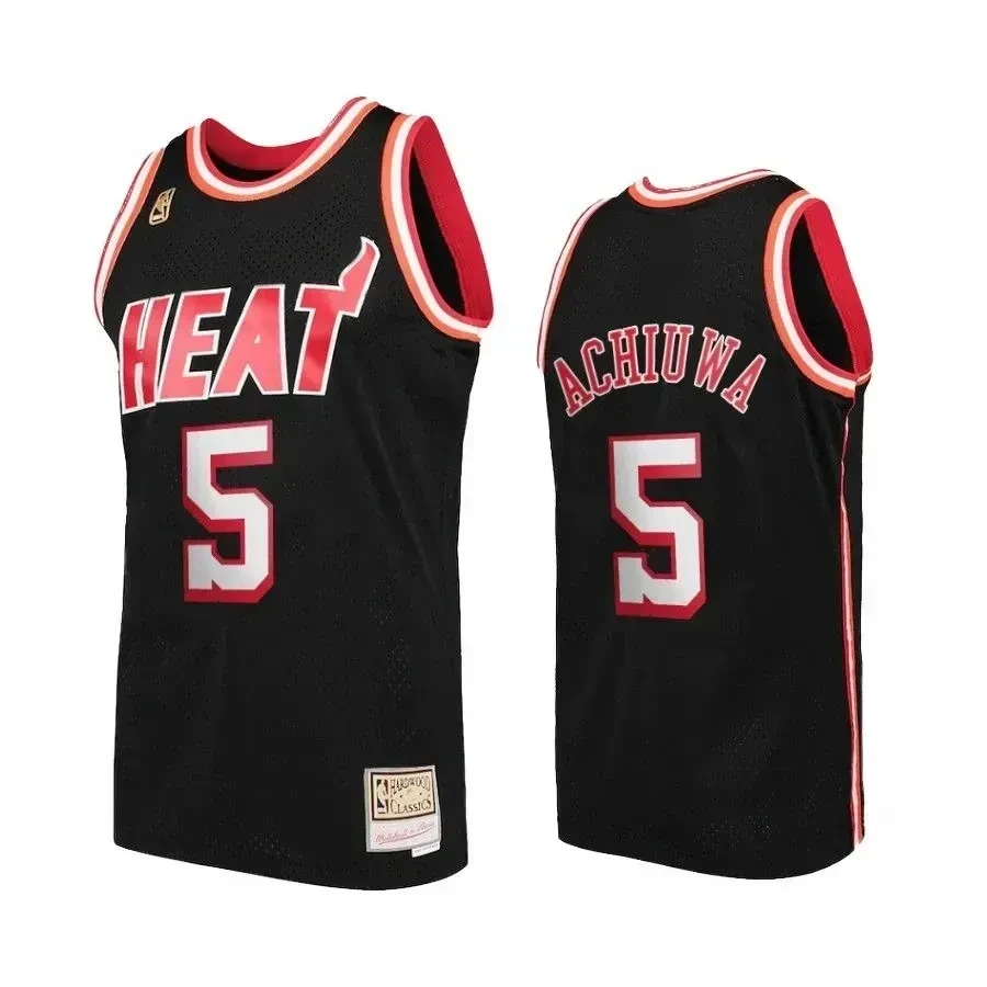 Men's Precious Achiuwa 5 Miami Heat Hardwood Classics Jersey Black - Gohipanda