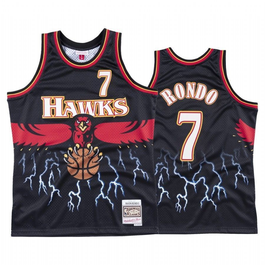 Men's Rajon Rondo 7 Atlanta Hawks Black Lightning Jersey - 100% Polyester, Sizes - Gohipanda