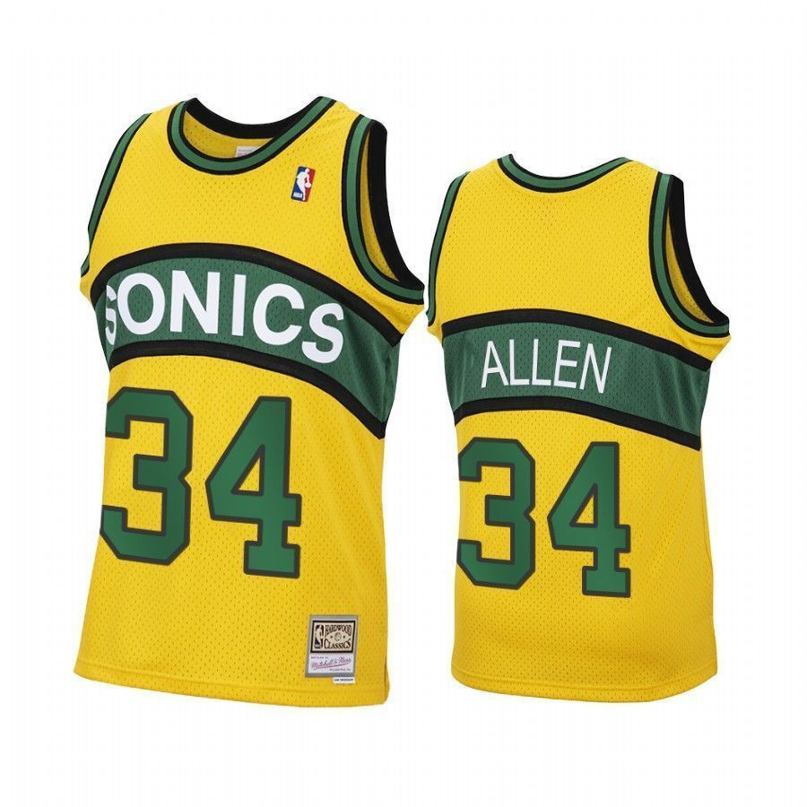 Men's Ray Allen Seattle Supersonics Yellow Jersey Hardwood Classics NBA Replica - Gohipanda